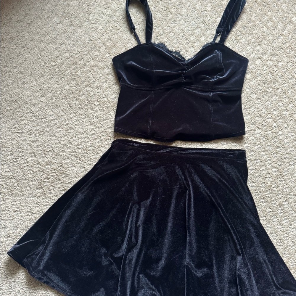 Beautiful Velour Top and Skirt Set
